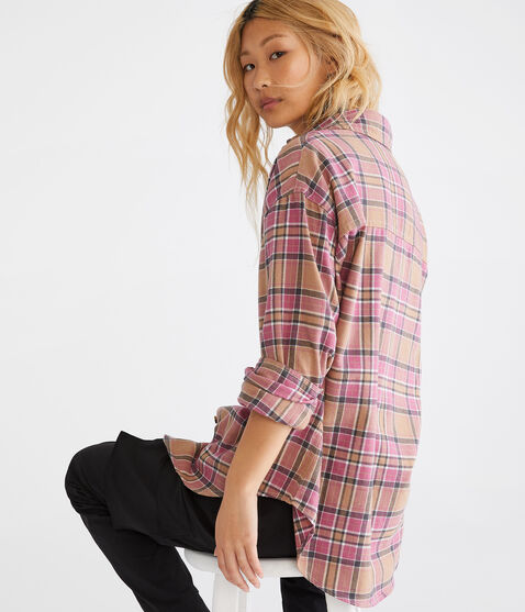 Long Sleeve Relaxed Plaid Flannel Shirt Long Sleeve Relaxed Plaid Flannel Shirt