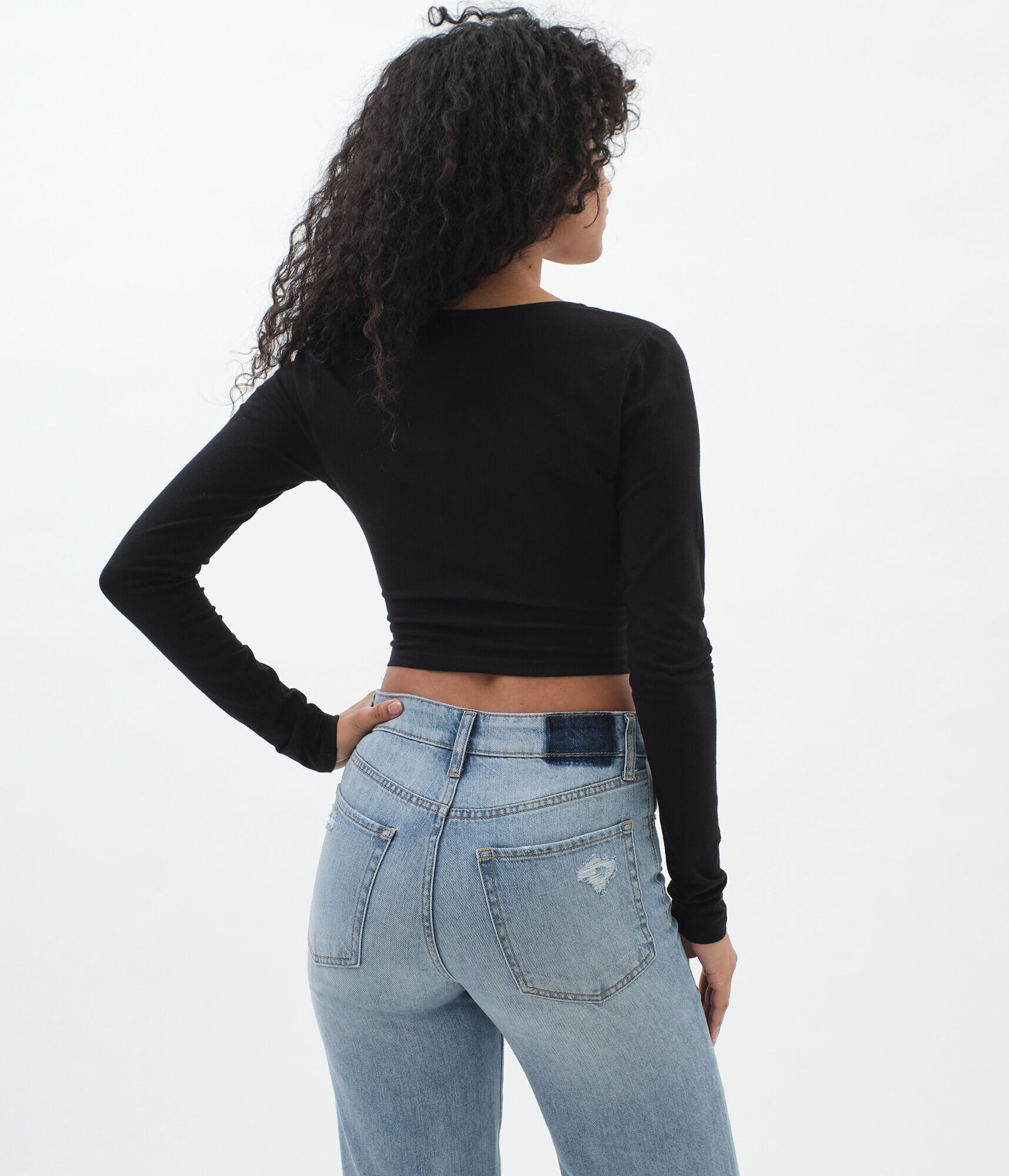 Long Sleeve Surplice Crop Top***
