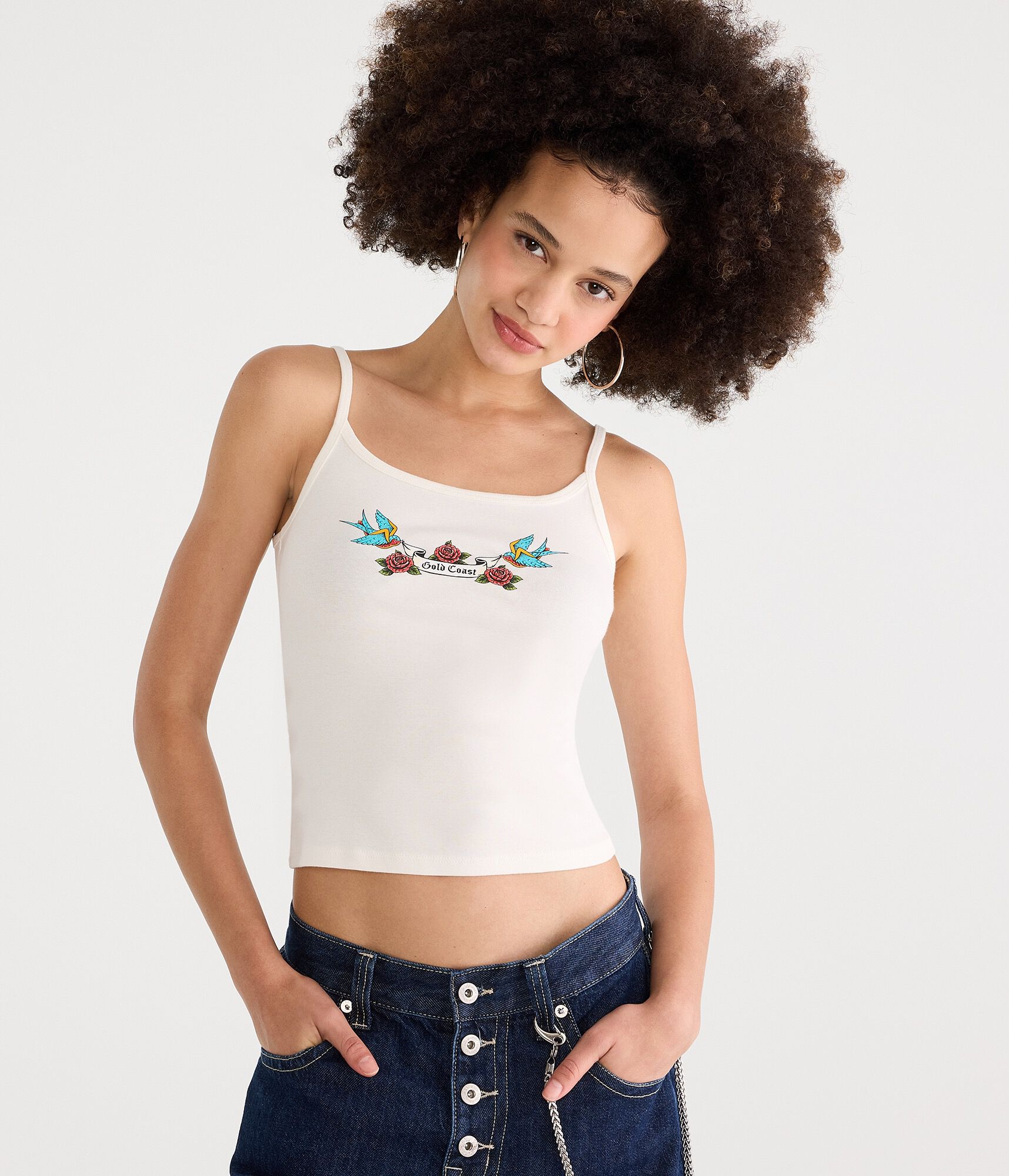 D&eacute;j&agrave; For Aero Rhinestone Gold Coast Graphic Tank Top