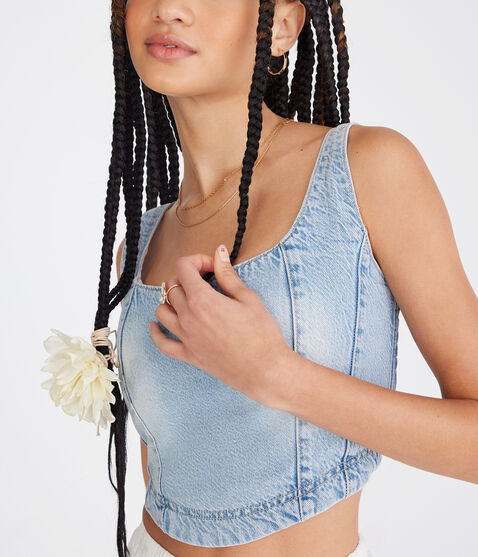 Denim Square-Neck Corset Tank