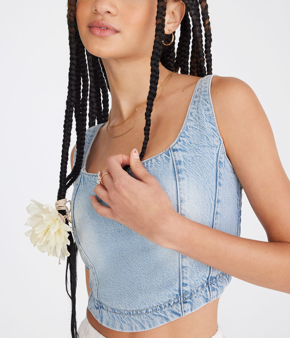 Denim Square-Neck Corset Tank