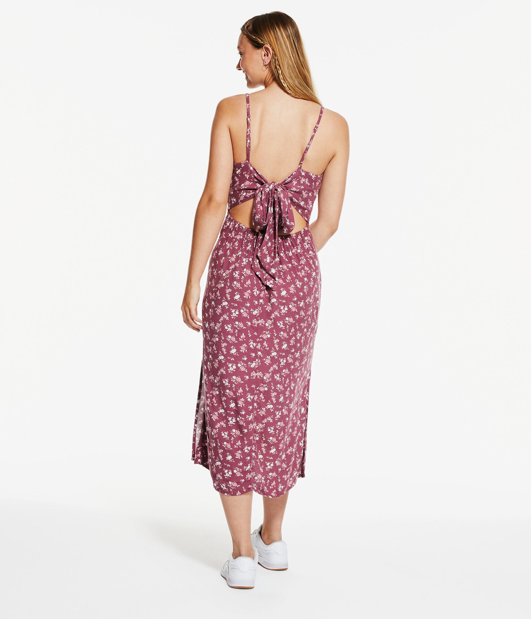 Floral V-Neck Tie-Back Midi Dress