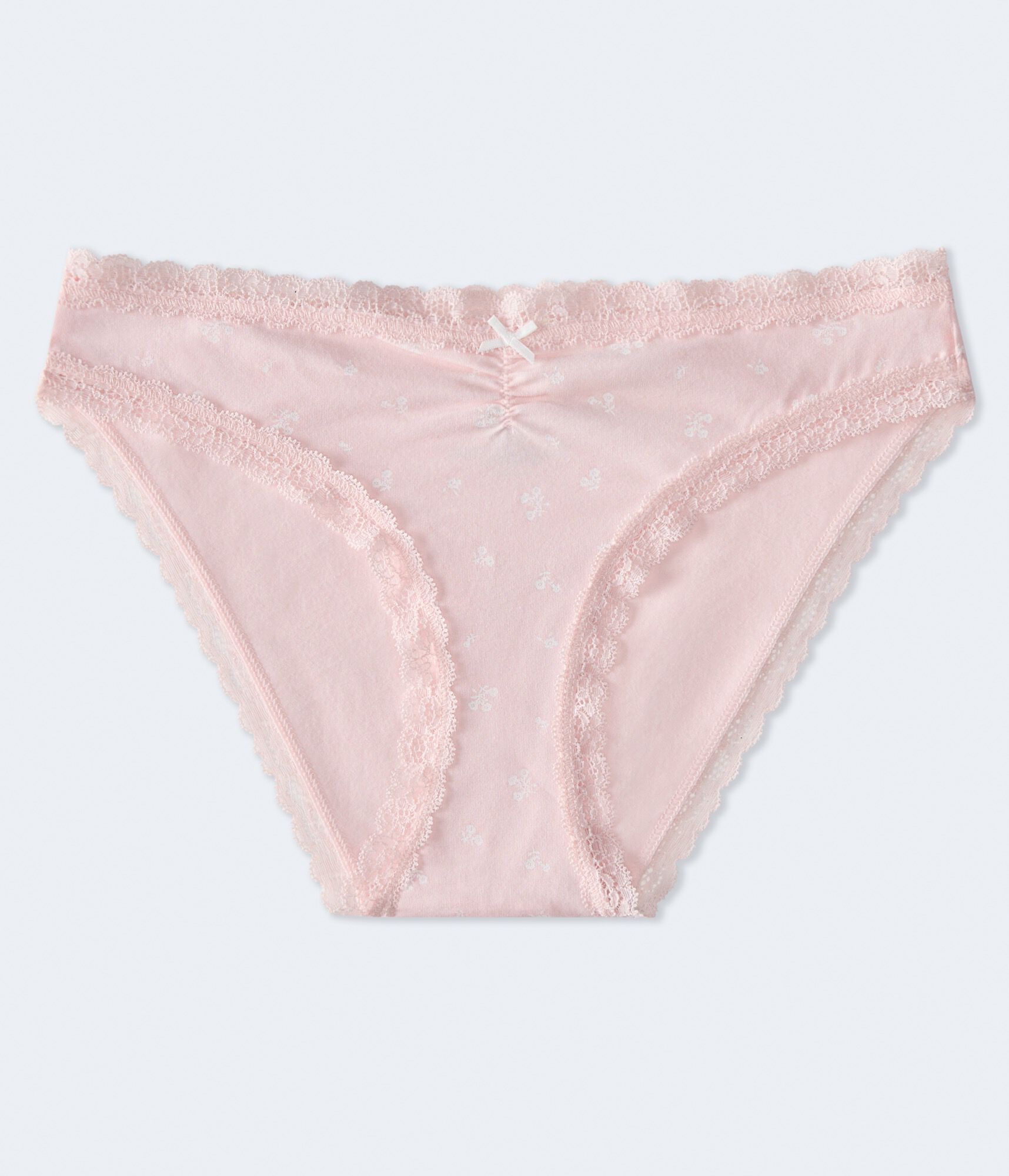 Floral Cinched Lace-Trim Low-Rise Bikini