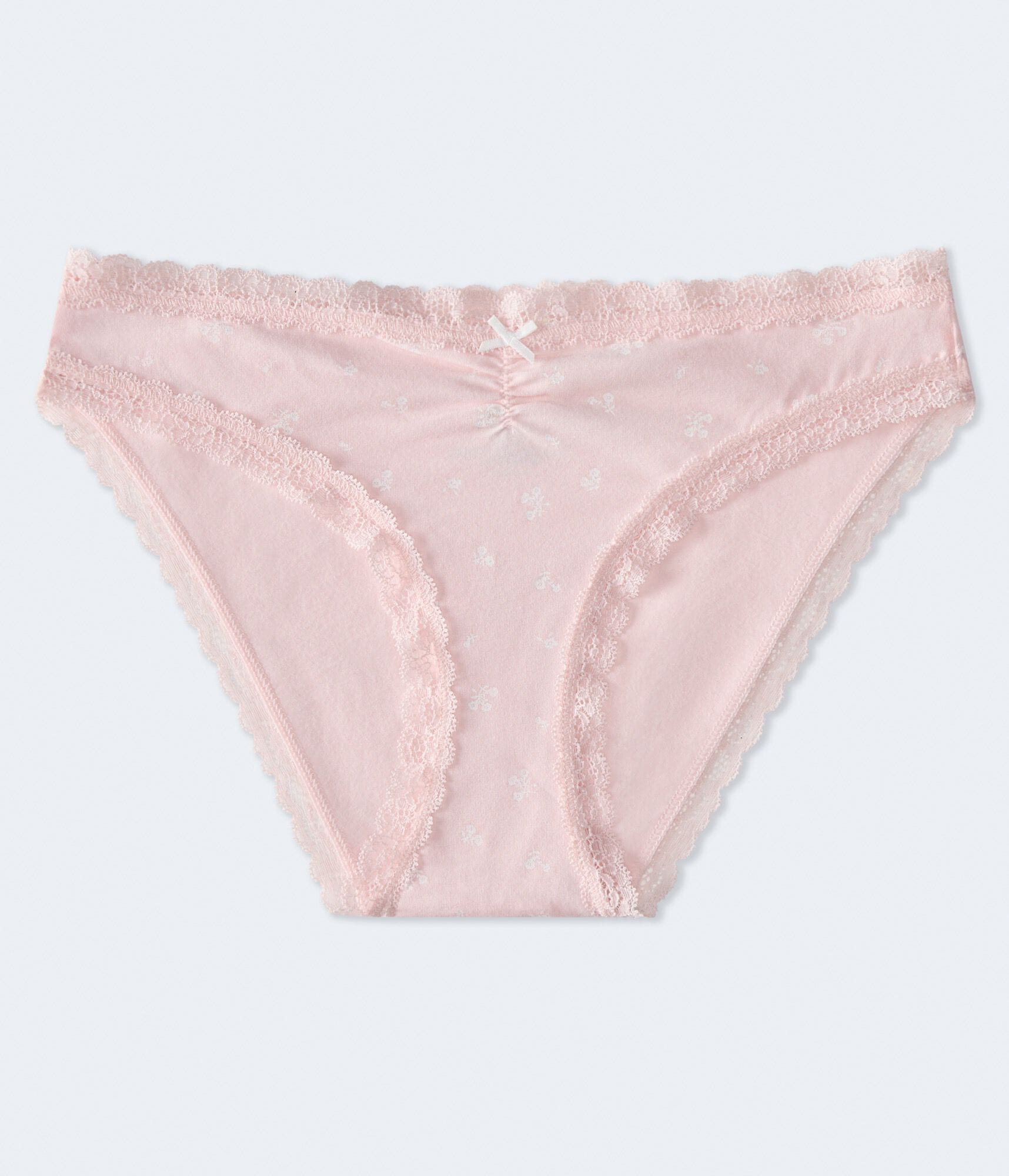 Cotton Floral Cinched Lace-Trim Low-Rise Bikini