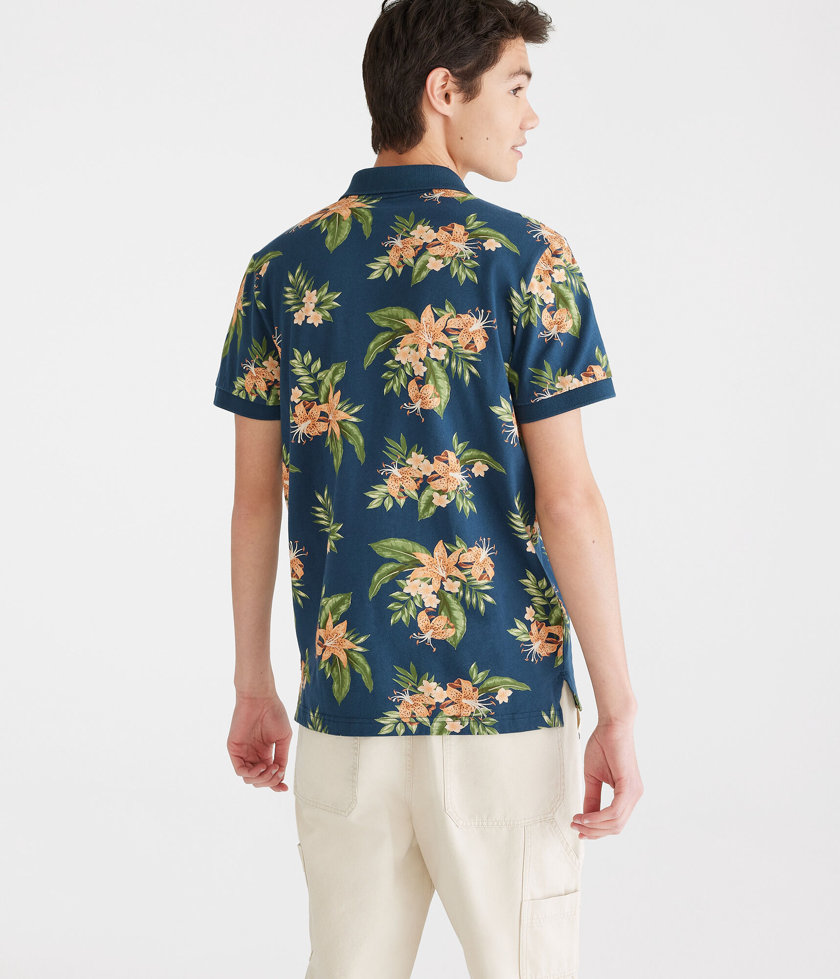 Tropical Floral Print Jersey Polo