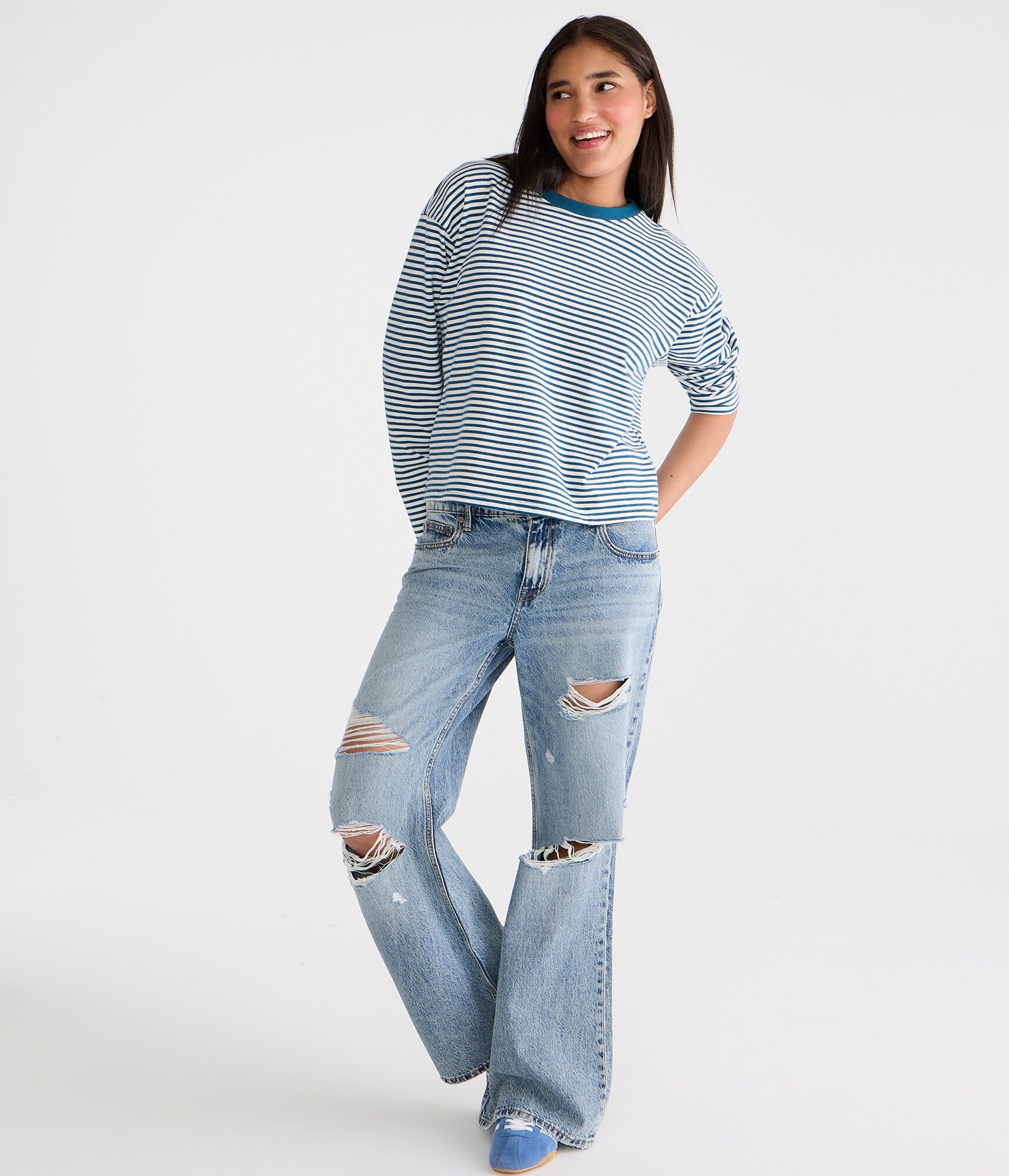 Long Sleeve Striped Oversized Crew Tee