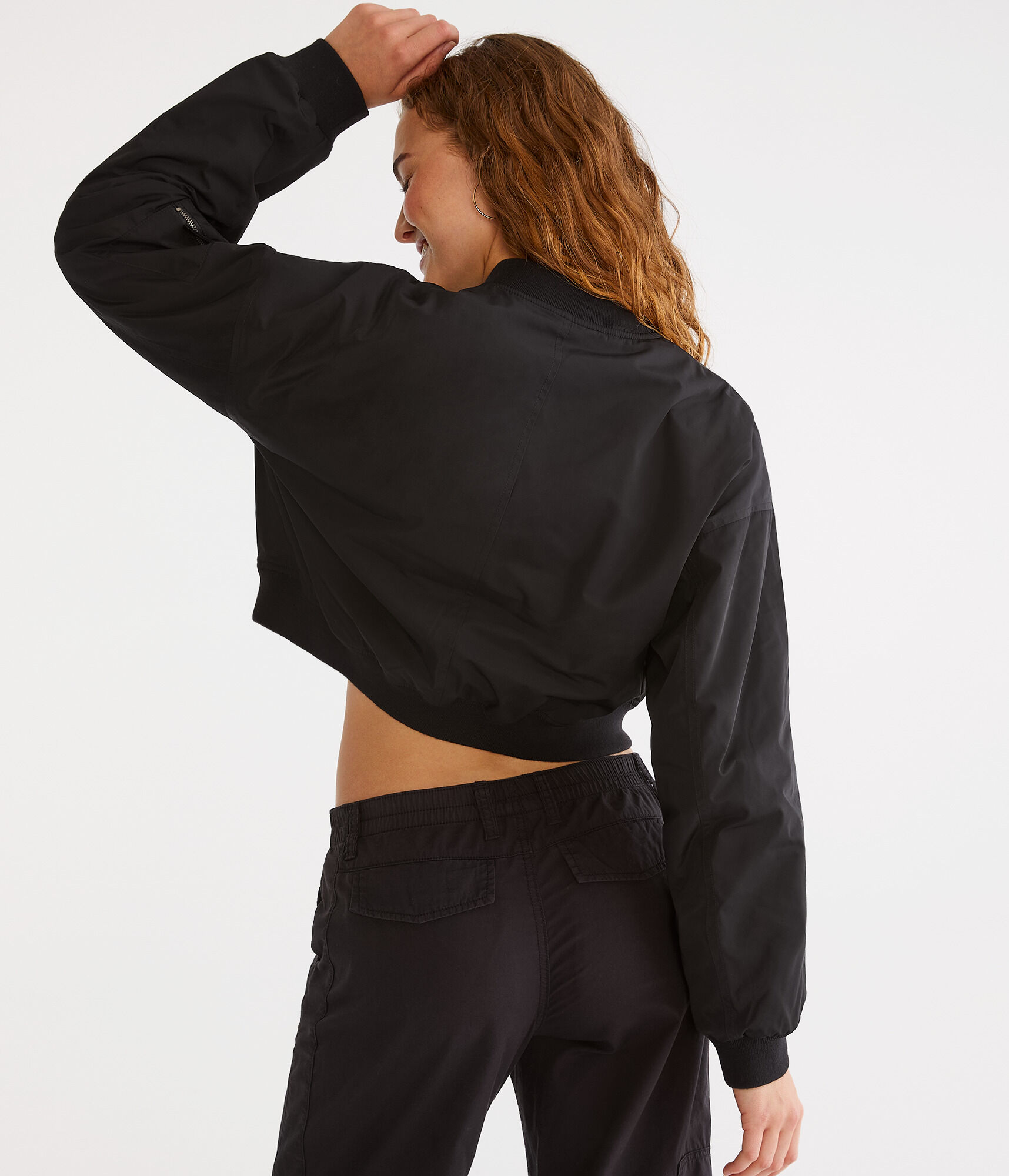 Solid Cropped Bomber Jacket