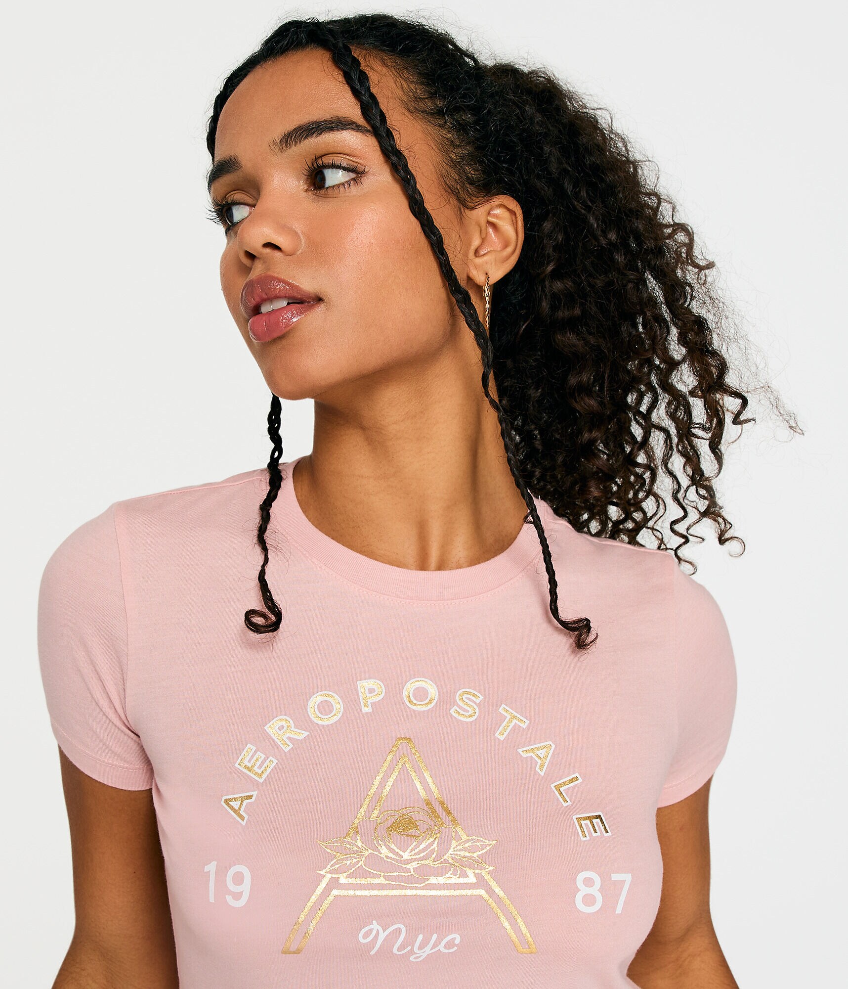 Aeropostale Floral Letter Foil Graphic Tee