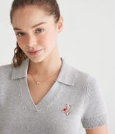 Teddy Bear Cropped Graphic Sweater Polo