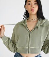 Solid Cropped Full-Zip Hoodie