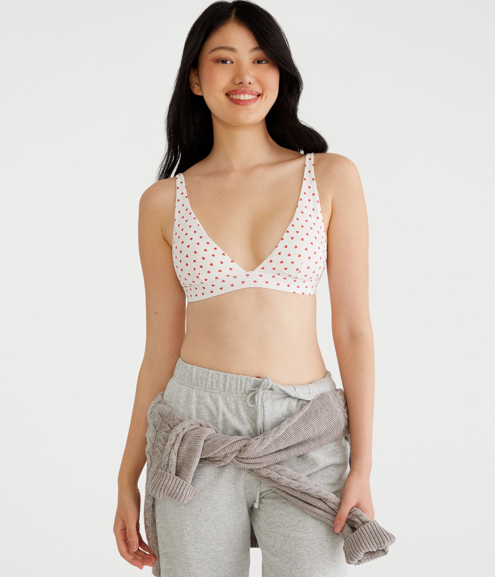 Heart Print Plunge Triangle Bra