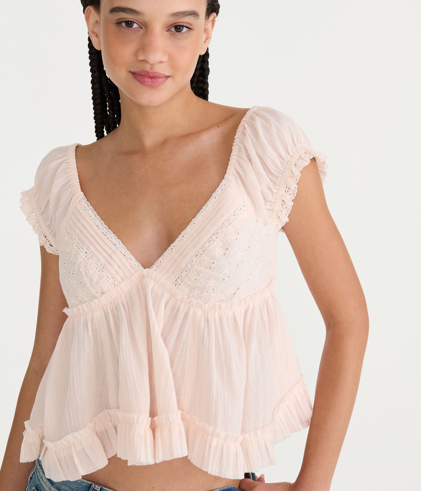 Gauzy Pleated Babydoll Top