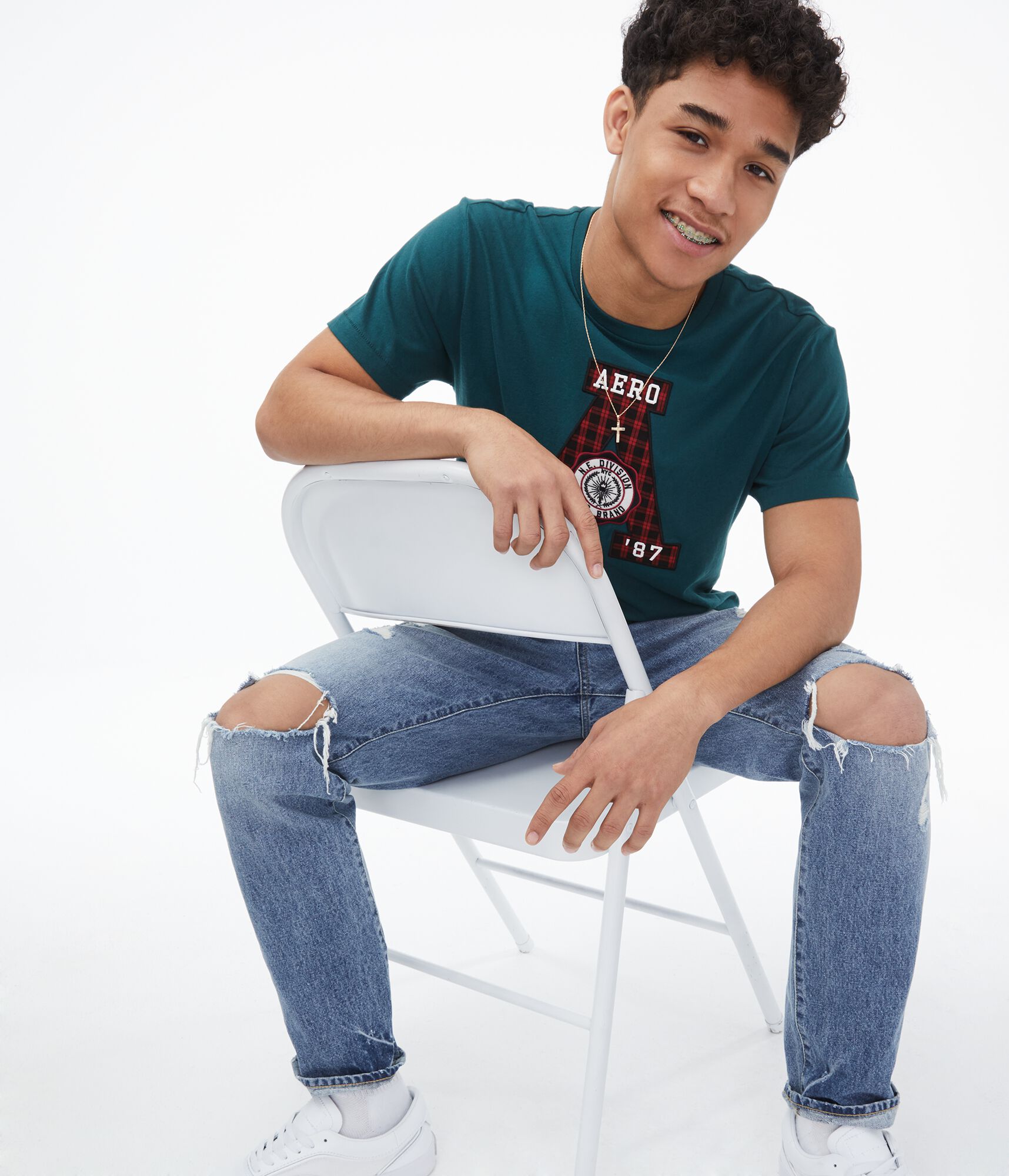 Plaid Letter Appliqu&eacute; Graphic Tee