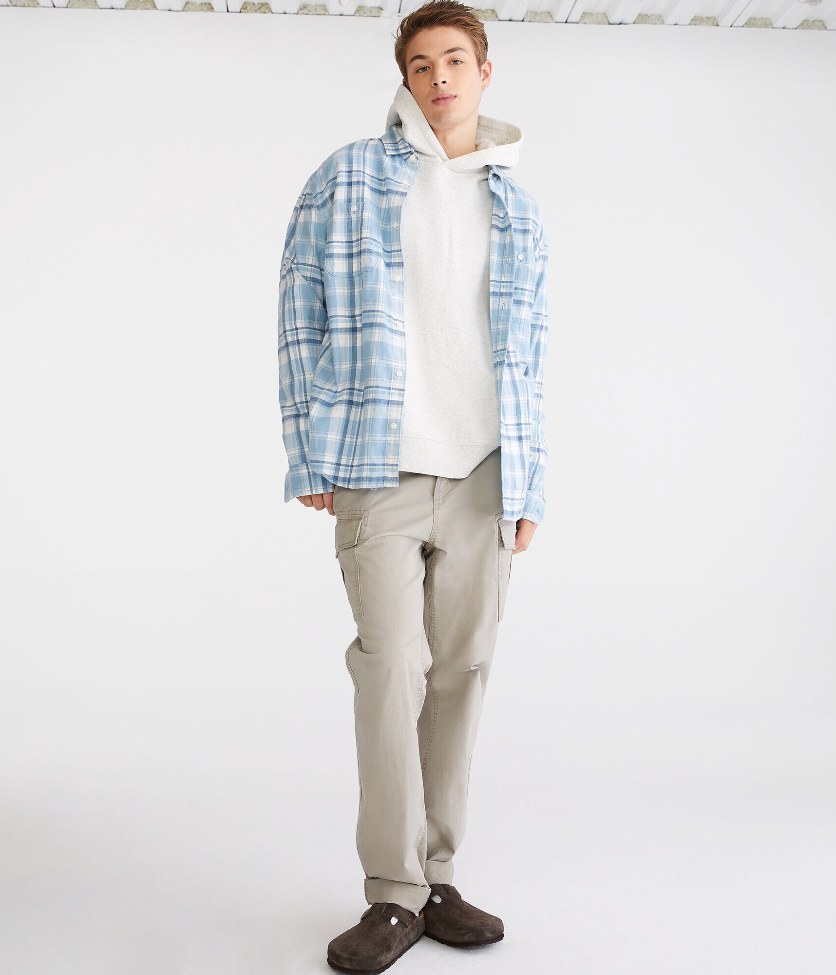 Long Sleeve Relaxed Washed Plaid Flannel Shirt