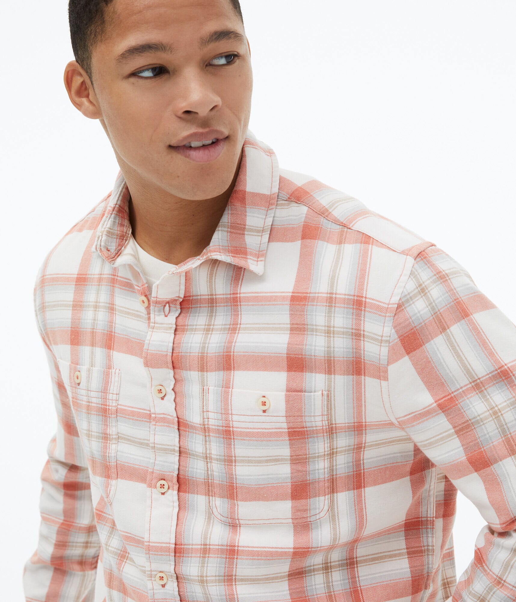 Long Sleeve Relaxed Plaid Flannel Button-Down Shirt