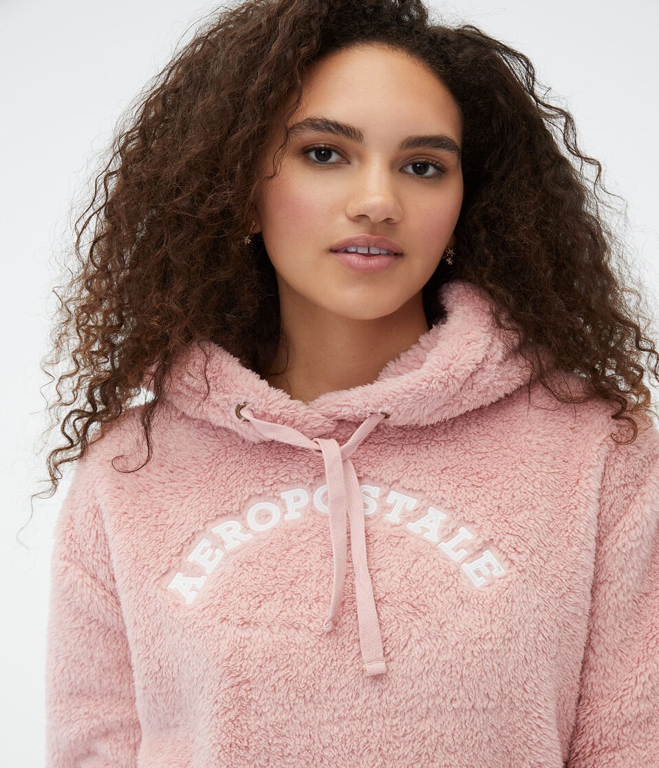 Aeropostale Logo Sherpa Fleece Pullover Hoodie