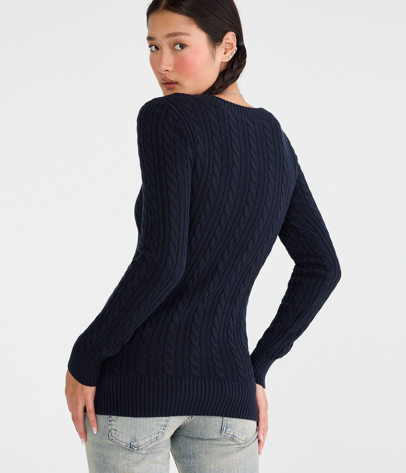 Cable Scoop-Neck Sweater