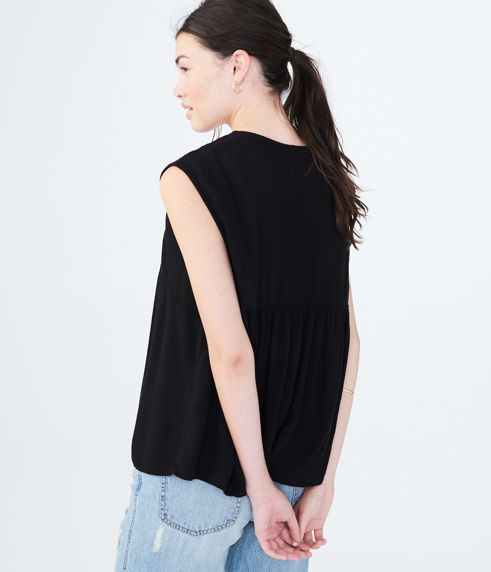 Embroidered Peasant Tank