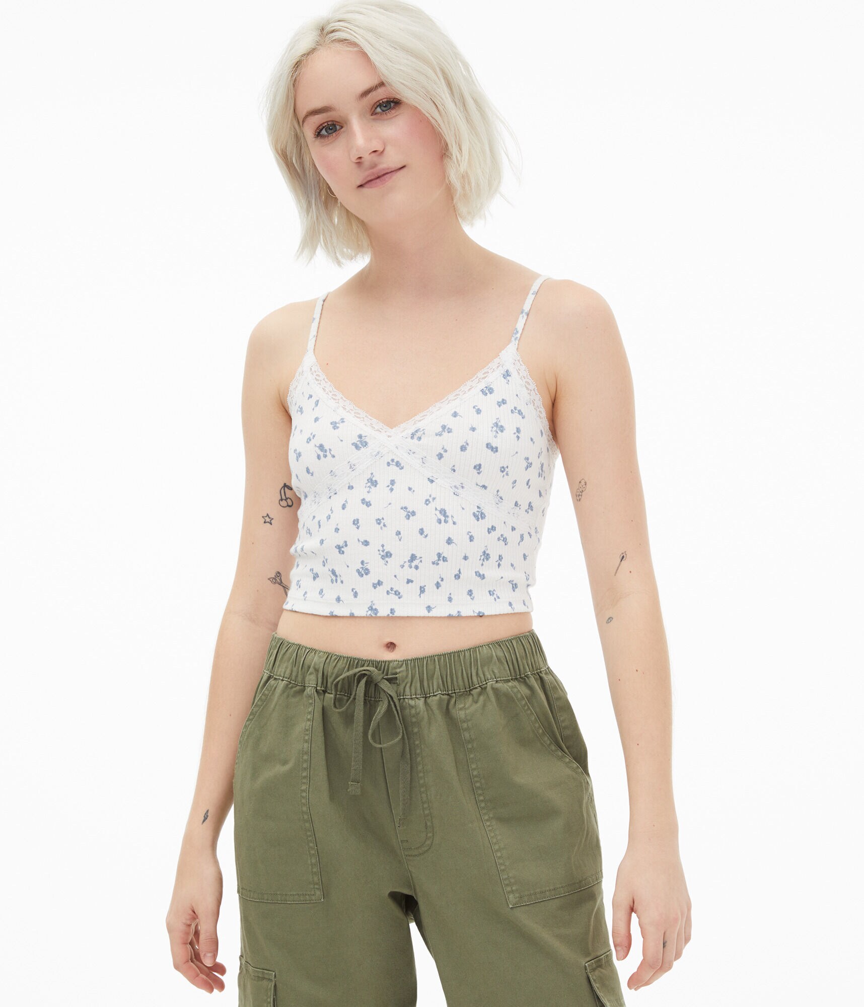 Floral Crisscross Lace Cropped Cami