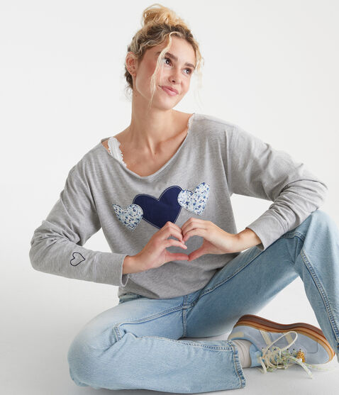 Long Sleeve Seriously Soft Hearts Off-The-Shoulder Tee Long Sleeve Seriously Soft Hearts Off-The-Shoulder Tee