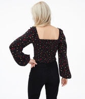 Long Sleeve Floral Cropped Top