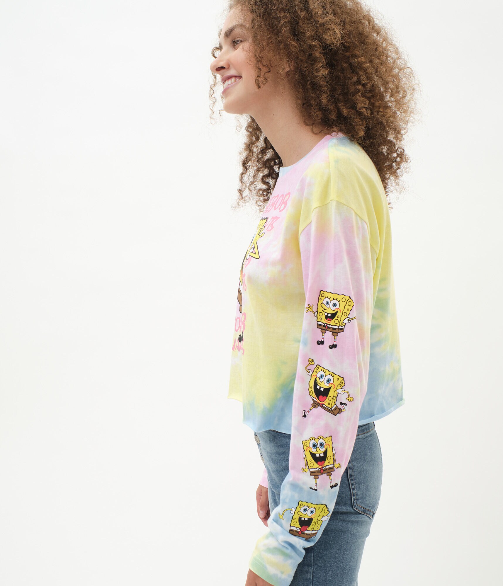 Long Sleeve SpongeBob SquarePants Tie-Dye Graphic Tee