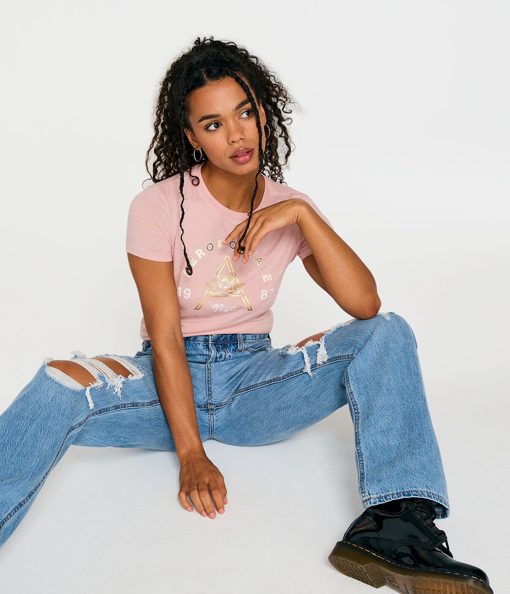 Aeropostale Floral Letter Foil Graphic Tee