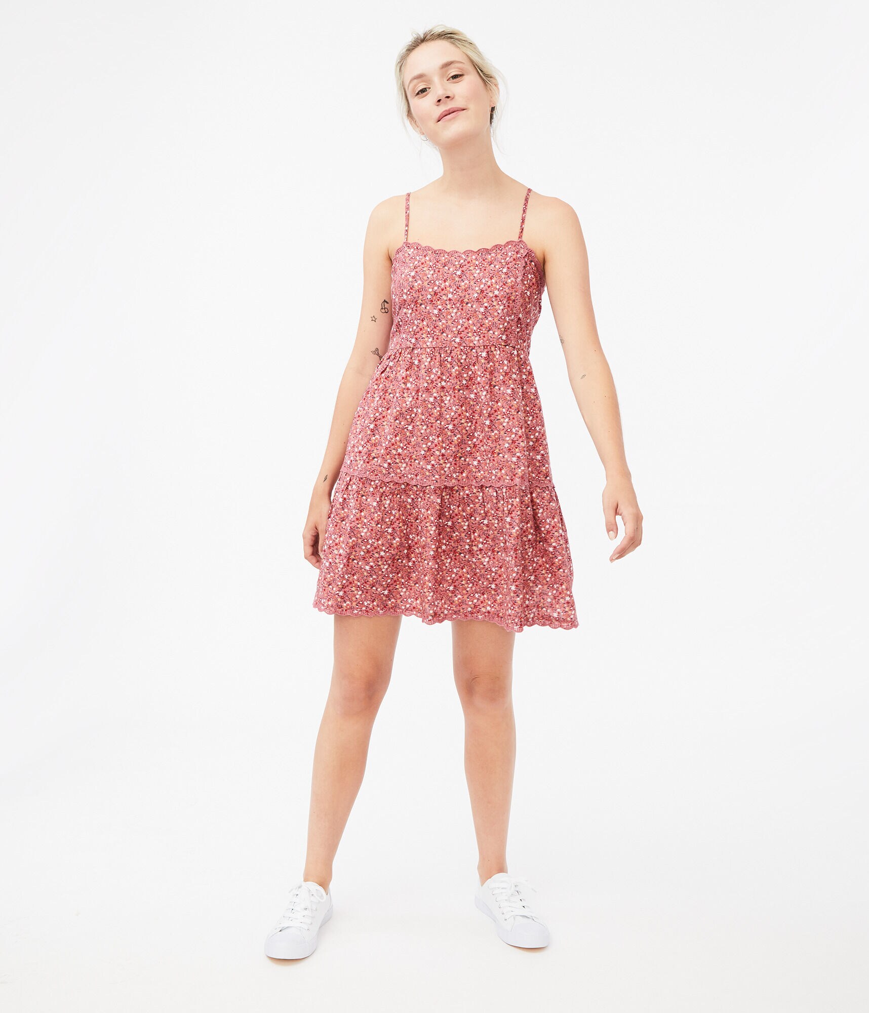 Leafy Floral Square-Neck Babydoll Dress