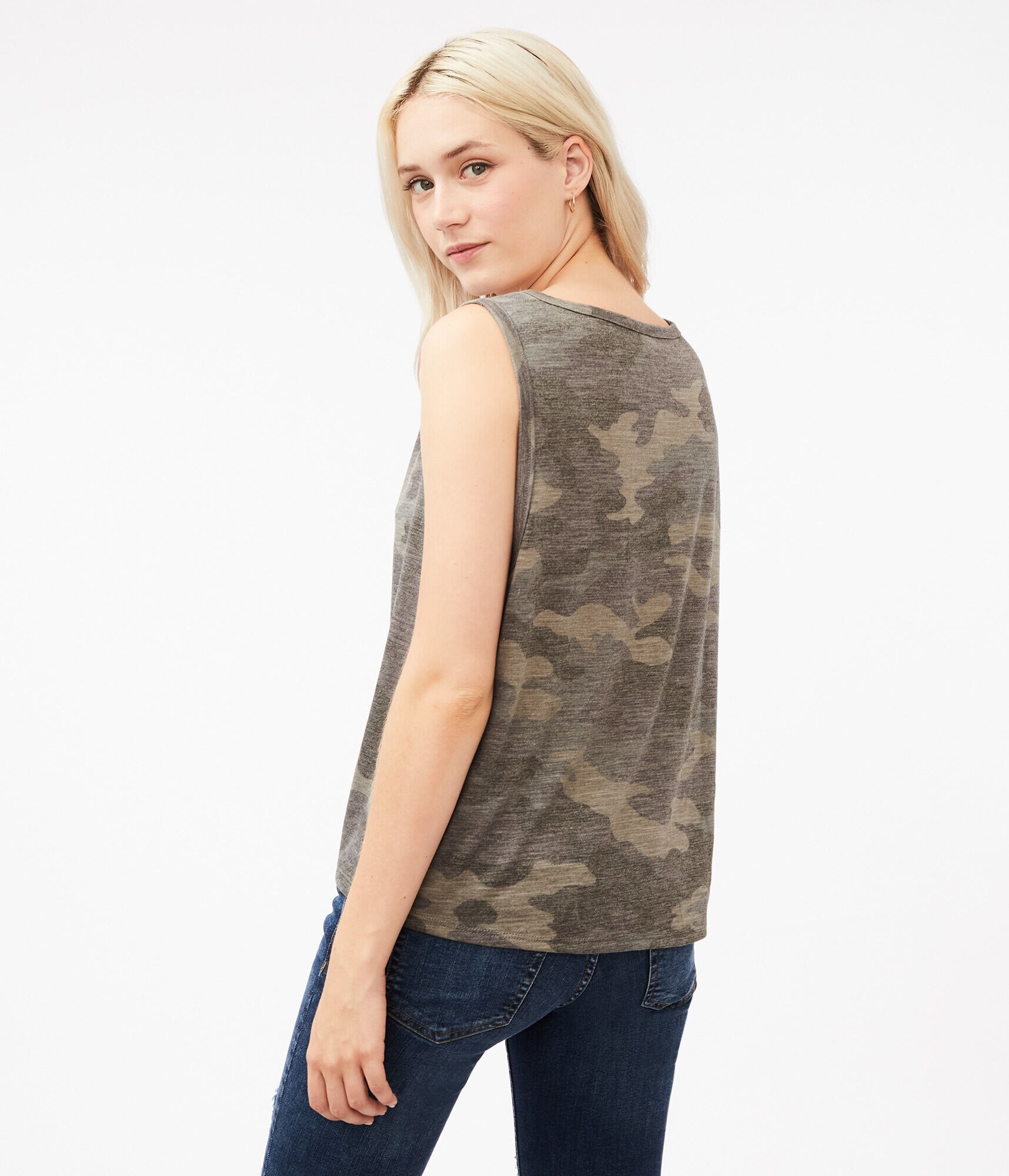 Camo Tie-Front Muscle Tank