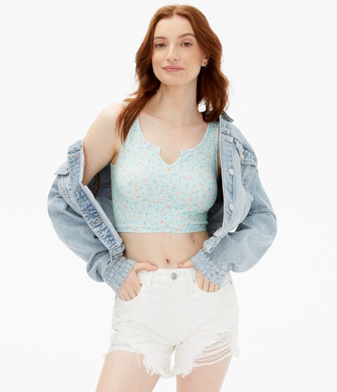 Floral Seamless Notch-Neck Cropped Tank Floral Seamless Notch-Neck Cropped Tank
