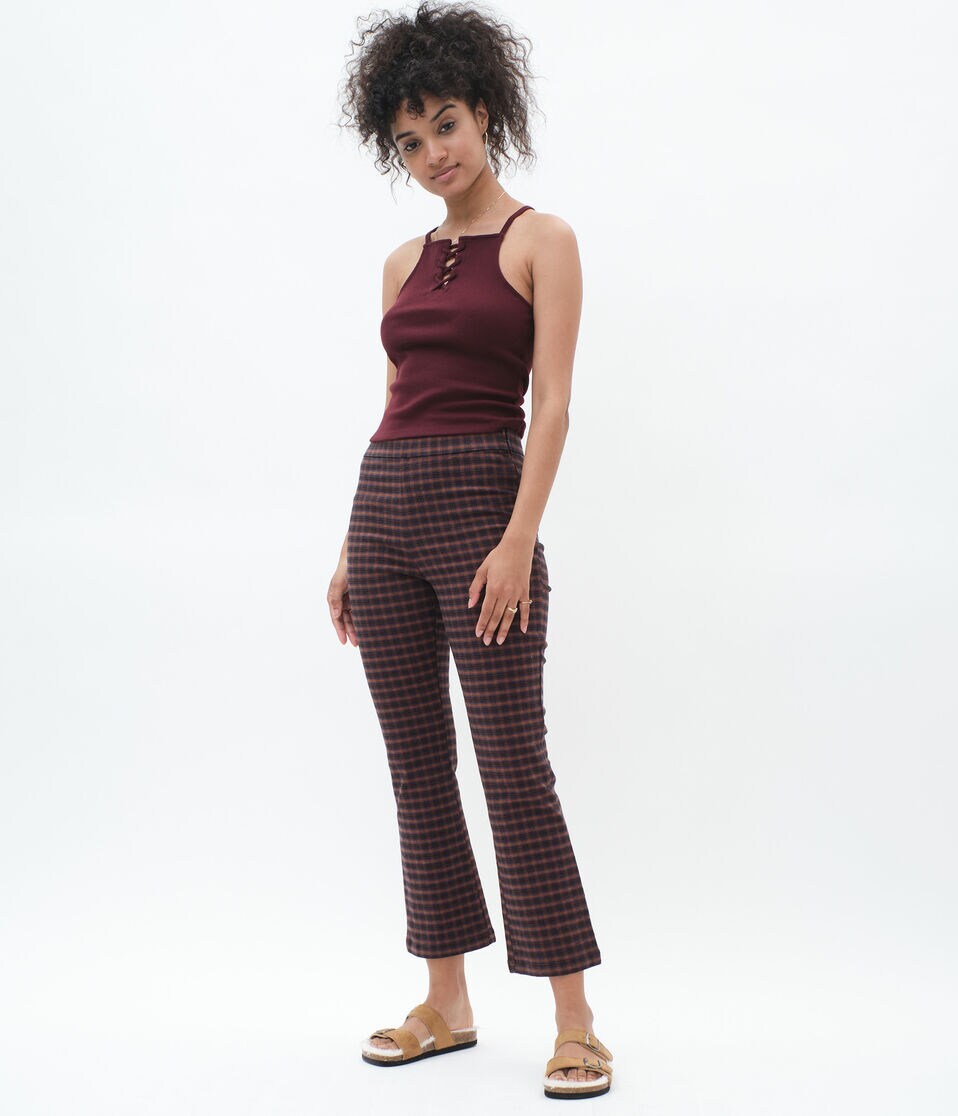 Plaid High-Waisted Kick Flare Pants
