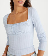 Long Sleeve Ruched Pointelle Top