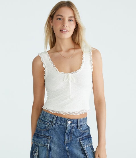 Floral Lace Scoop-Neck Cropped Tank Floral Lace Scoop-Neck Cropped Tank