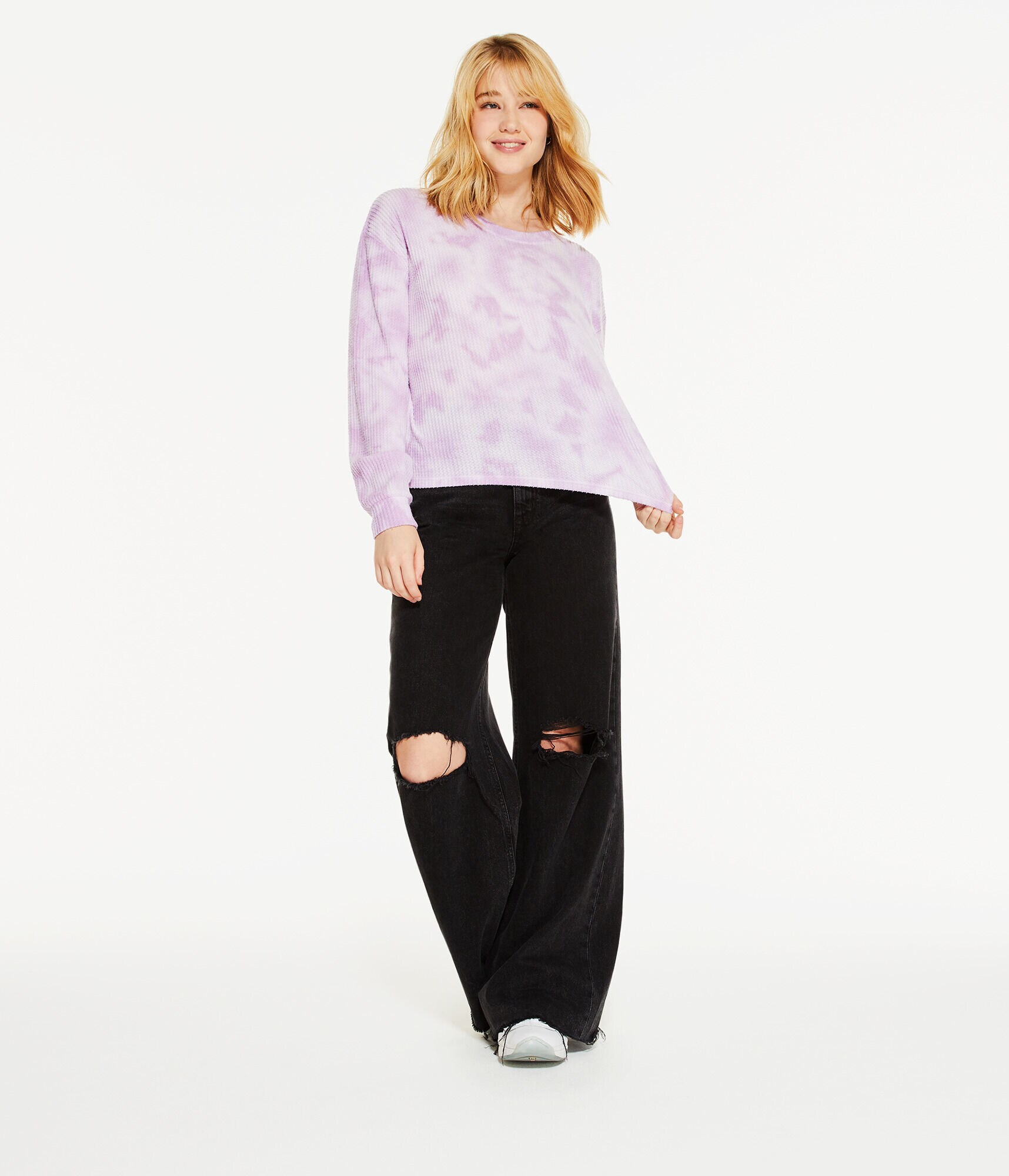 Long Sleeve Cozy Tie-Dye Waffle Tee