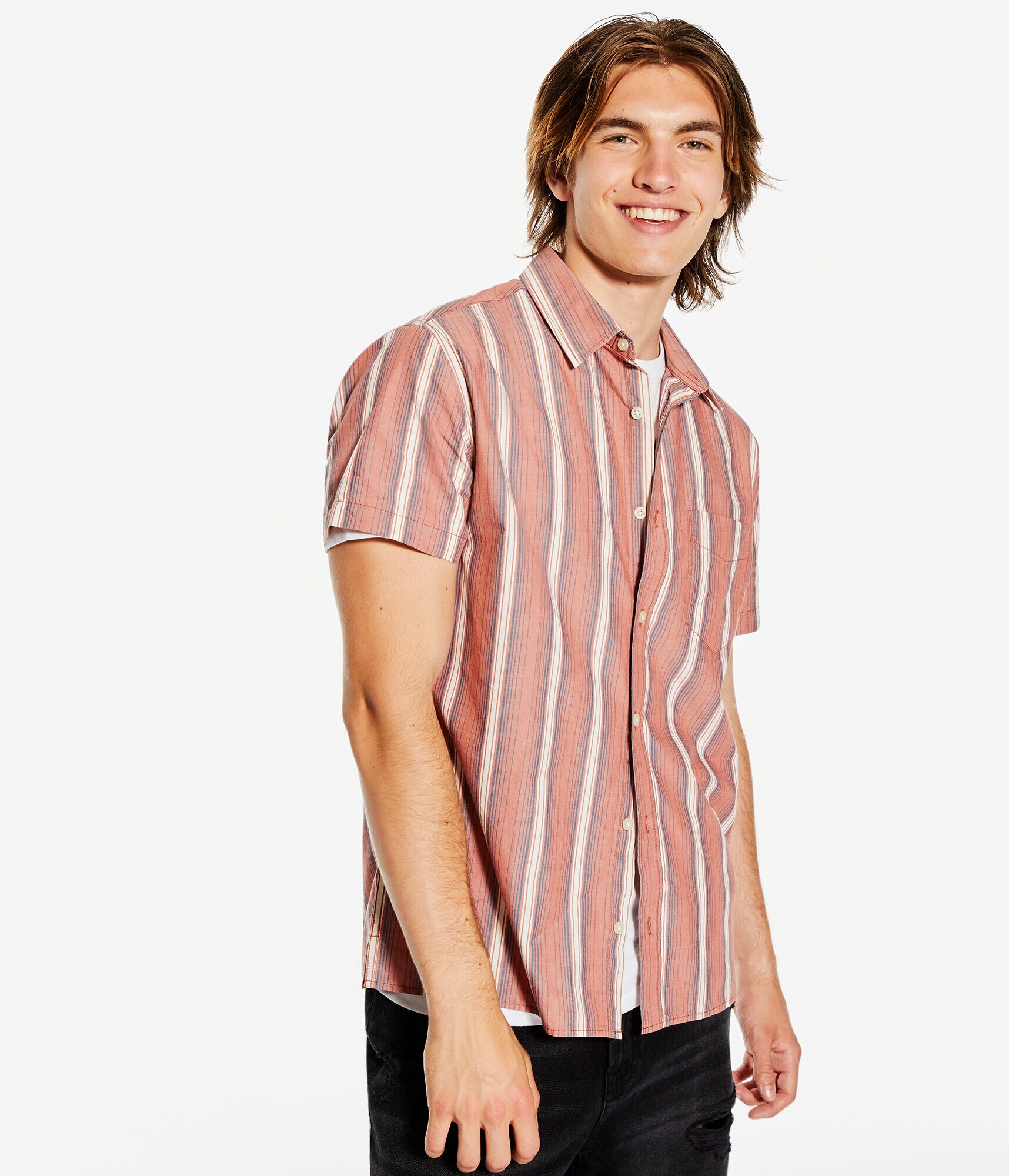 Relaxed Vertical Stripe Button-Down Shirt