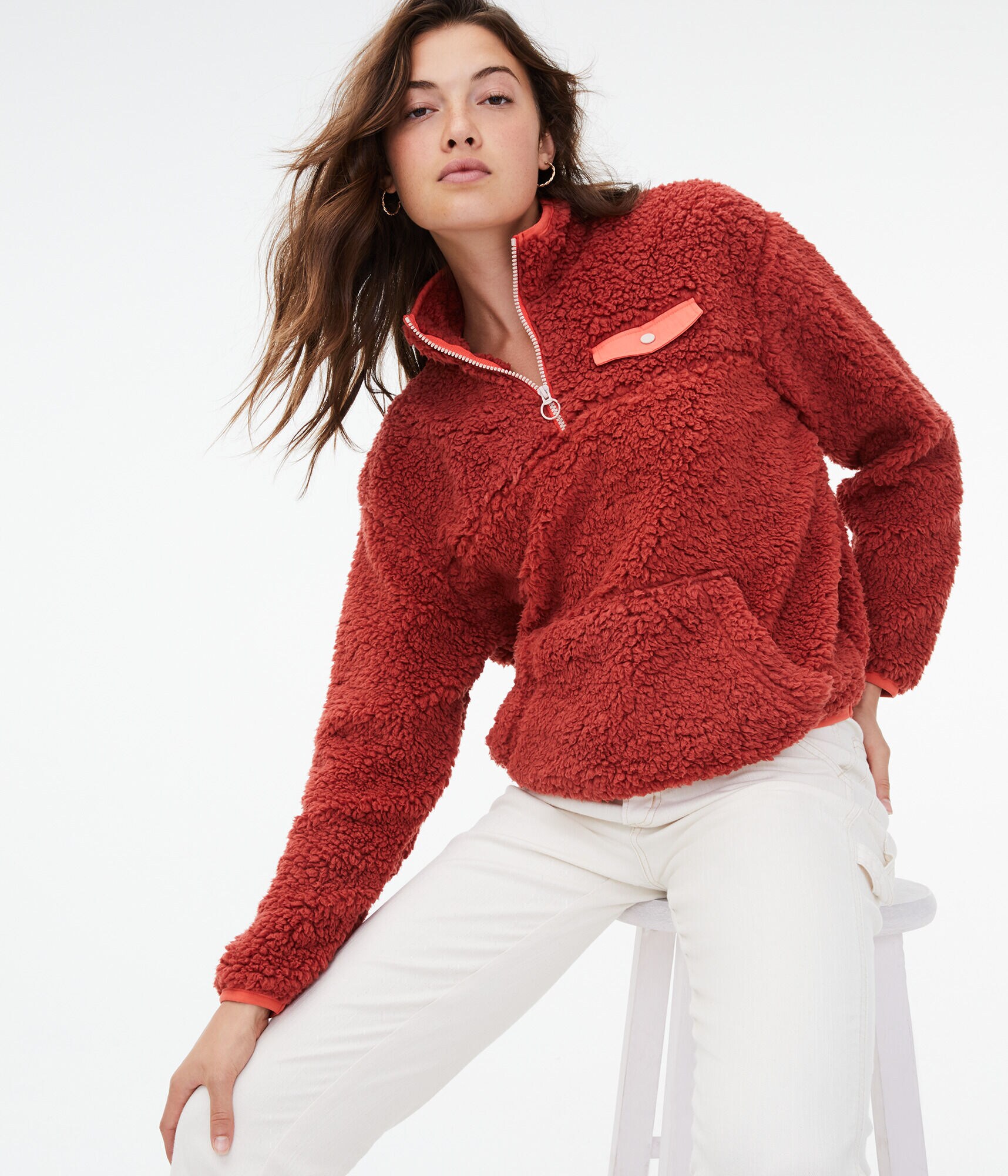 Contrast Fleece Quarter-Zip Jacket