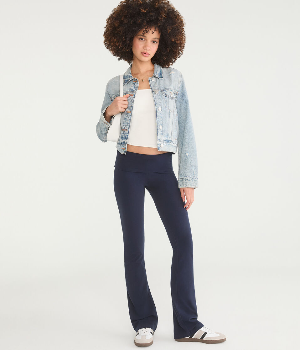 Mid-Rise Fold-Over Bootcut Pants