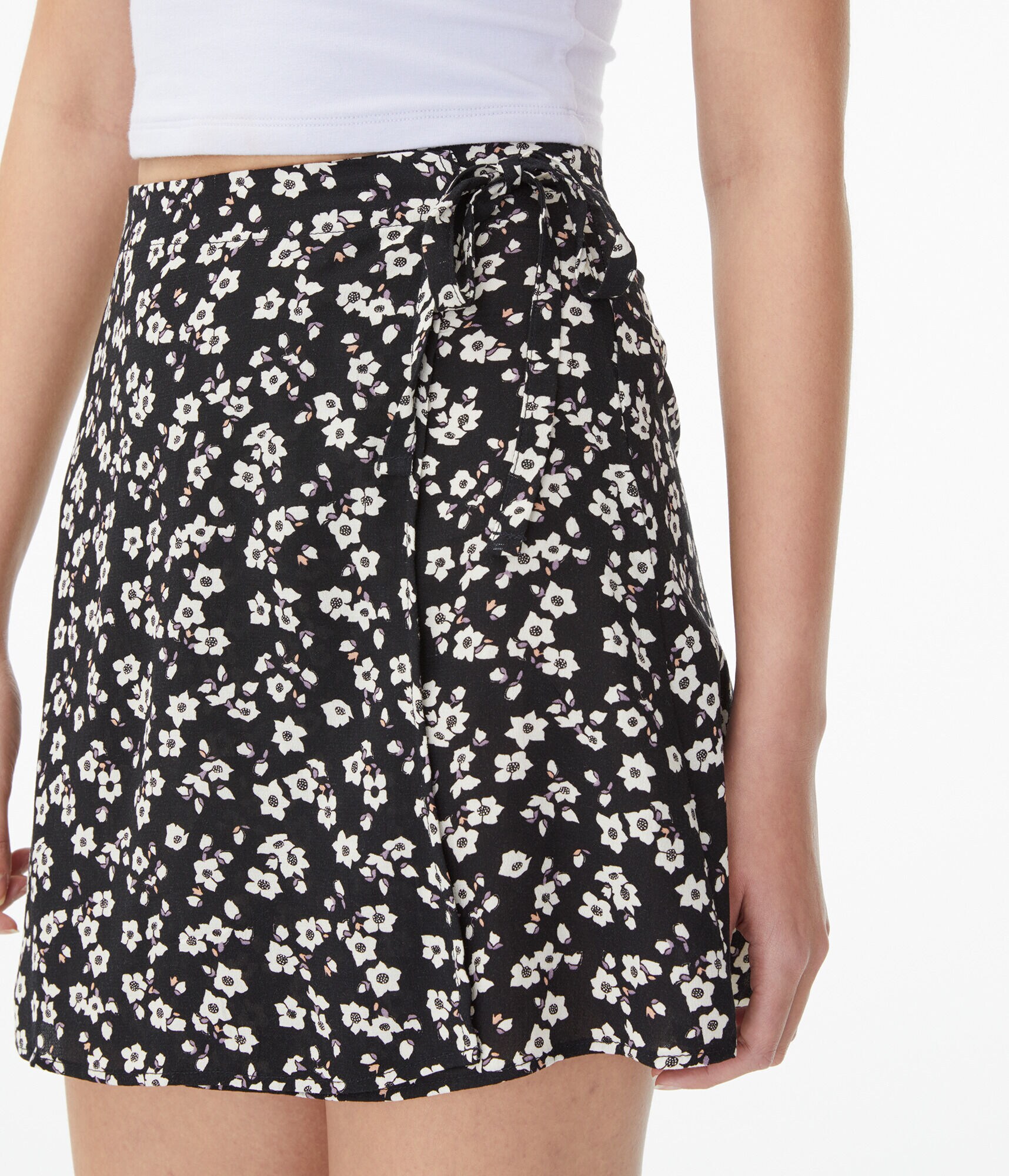 Floral High-Rise Wrap-Front Mini Skirt