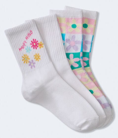 Happy Mind Floral Crew Sock 2-Pack Happy Mind Floral Crew Sock 2-Pack