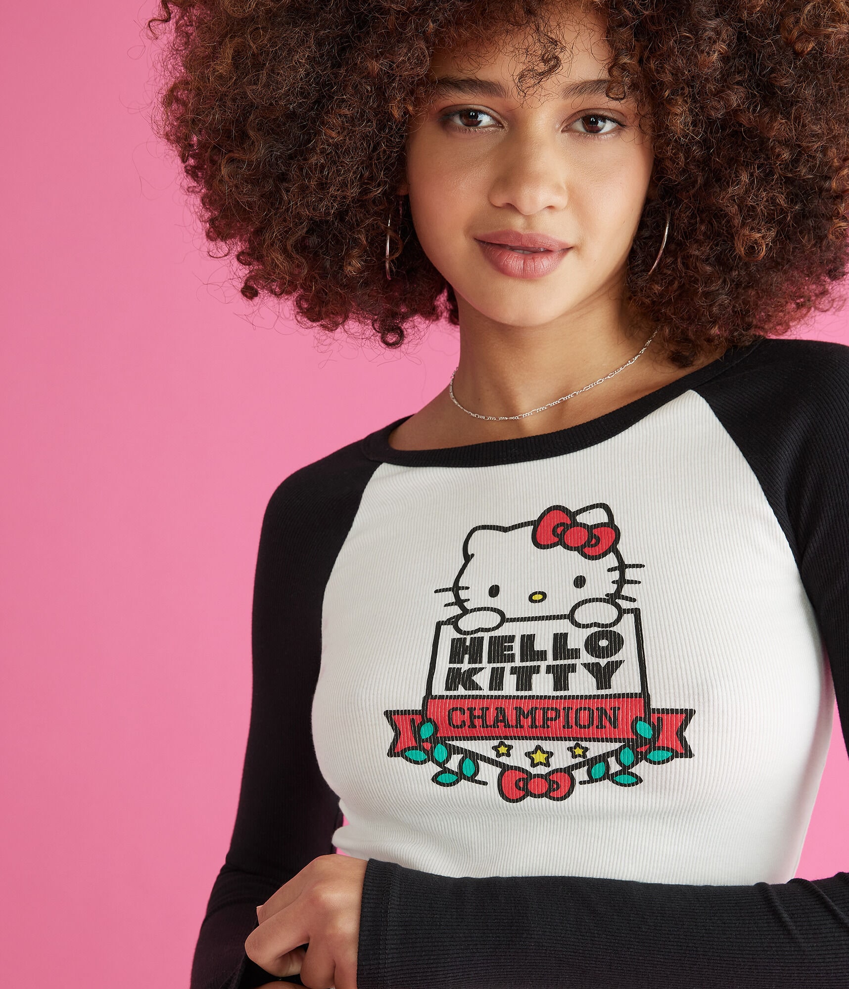 Hello Kitty Long Sleeve Cropped Raglan Tee