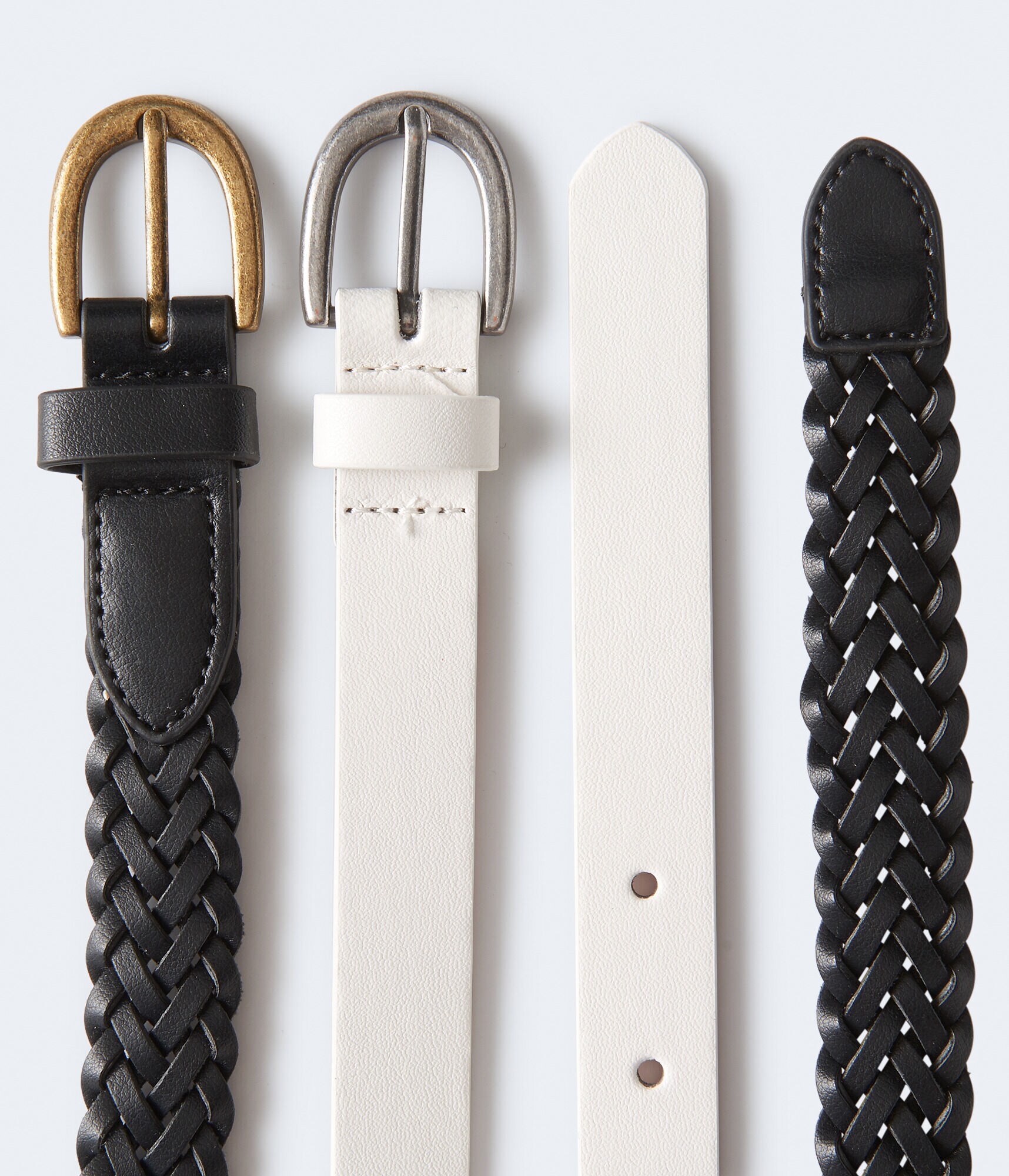 Woven &amp; Smooth Faux Leather Belt 2-Pack