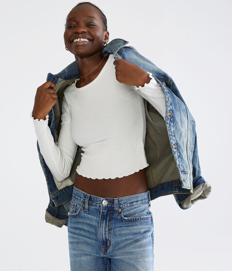 Long Sleeve Ribbed Cropped Shrunken Tee Long Sleeve Ribbed Cropped Shrunken Tee