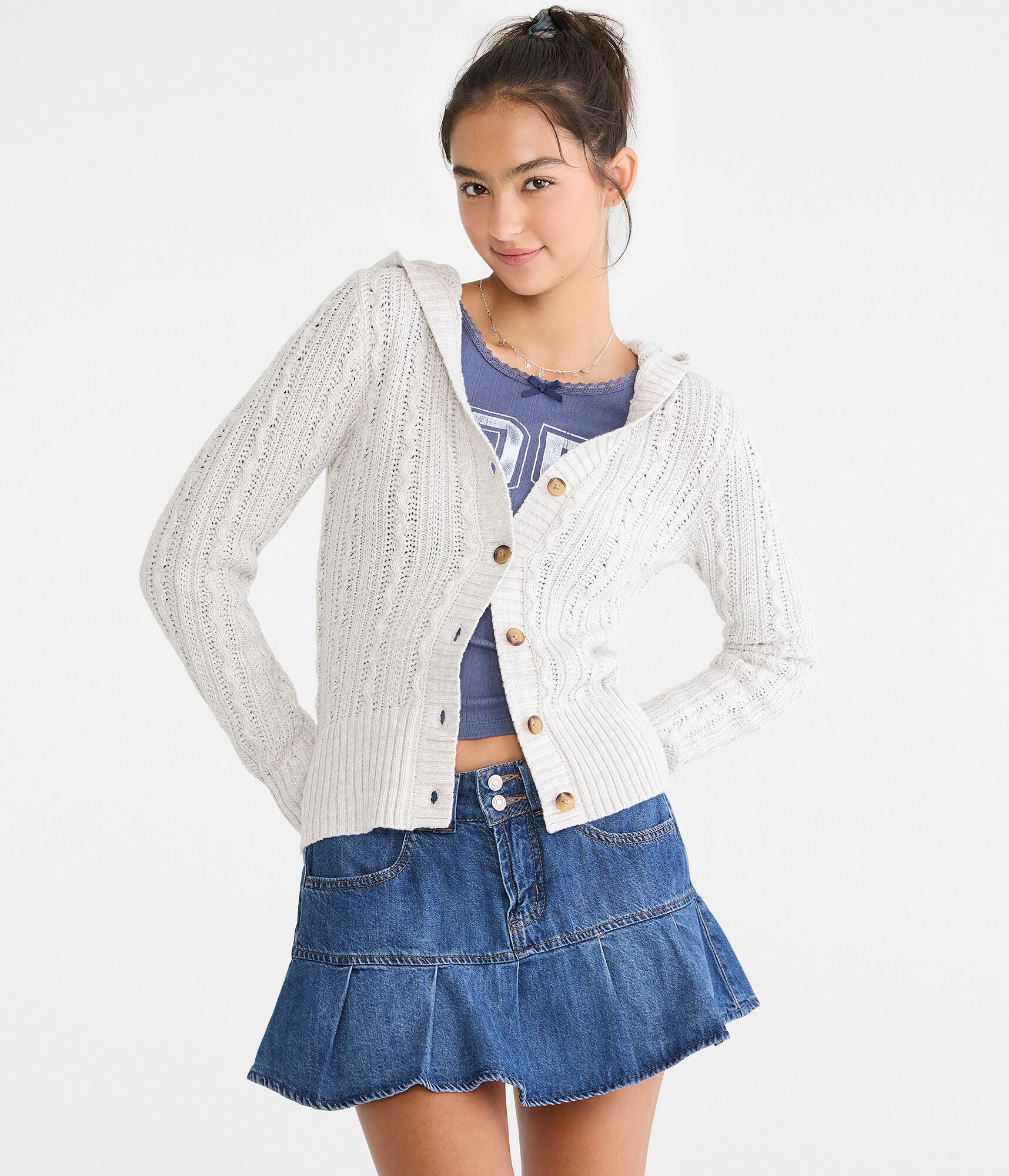 Cable Knit Hooded Cardigan