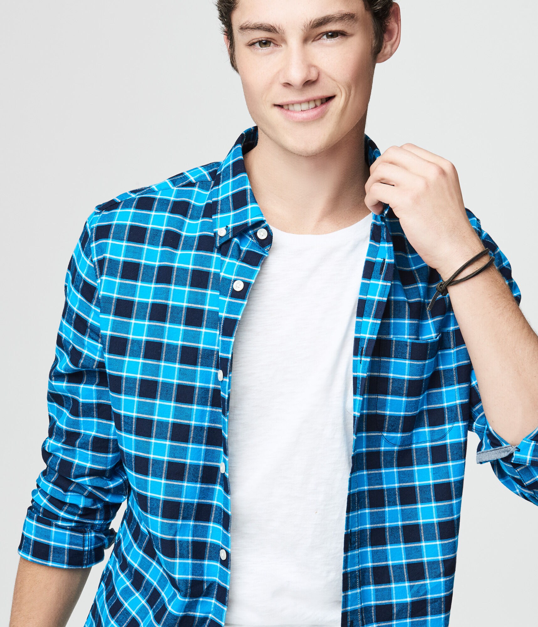 Long Sleeve Check Stretch Oxford Woven Shirt