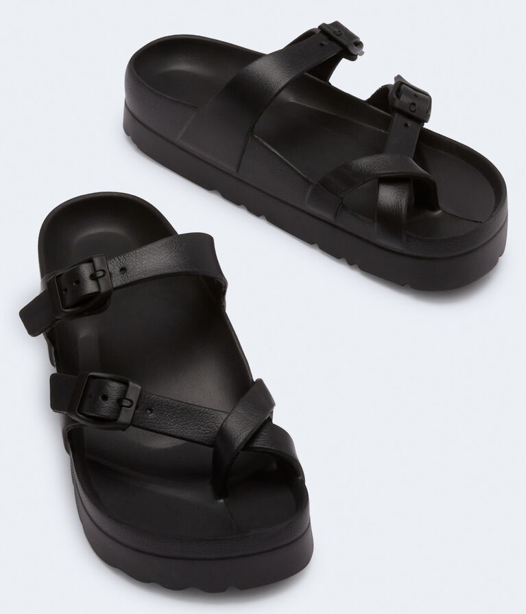 Crisscross Double-Strap Platform Slide Sandal