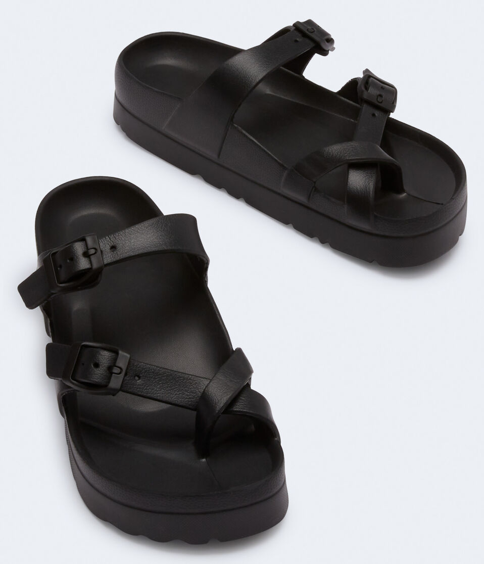 Crisscross Double-Strap Platform Slide Sandal
