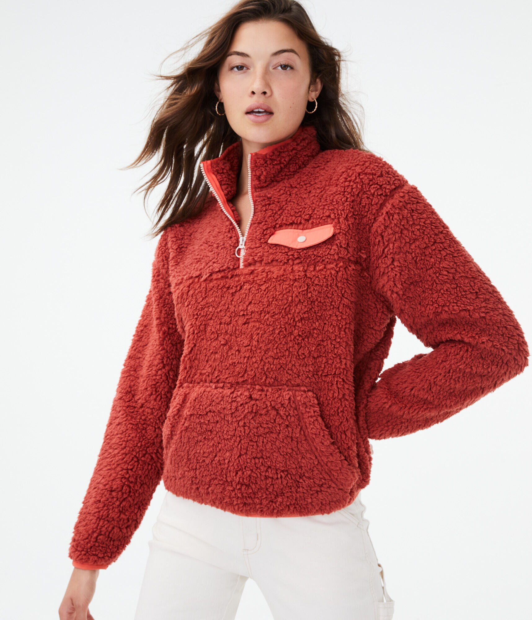 Contrast Fleece Quarter-Zip Jacket