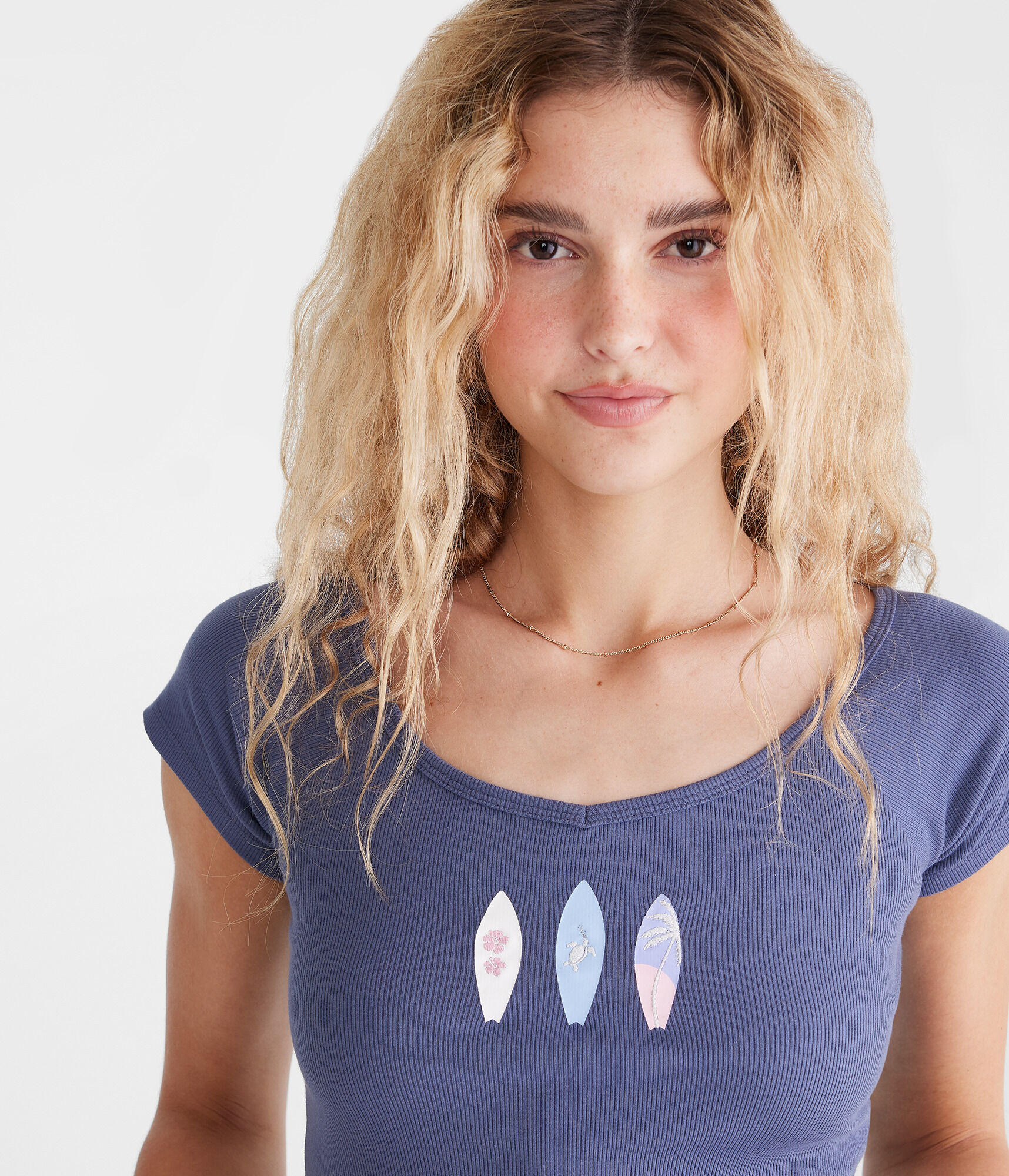 Seriously Soft Surfboards Cropped V-Neck Tee