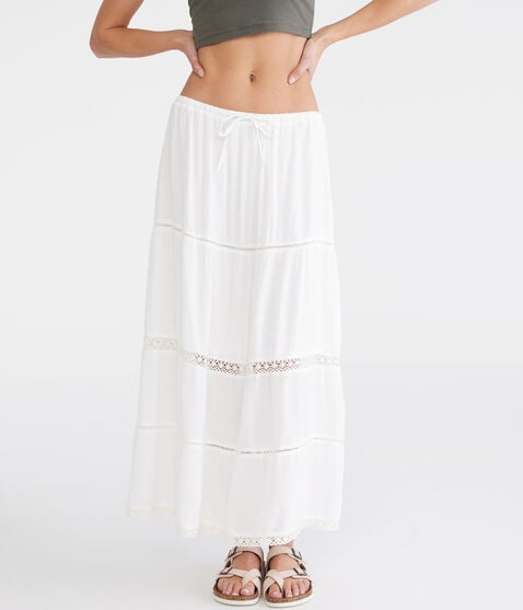 Crinkle Lace-Trim Maxi Skirt