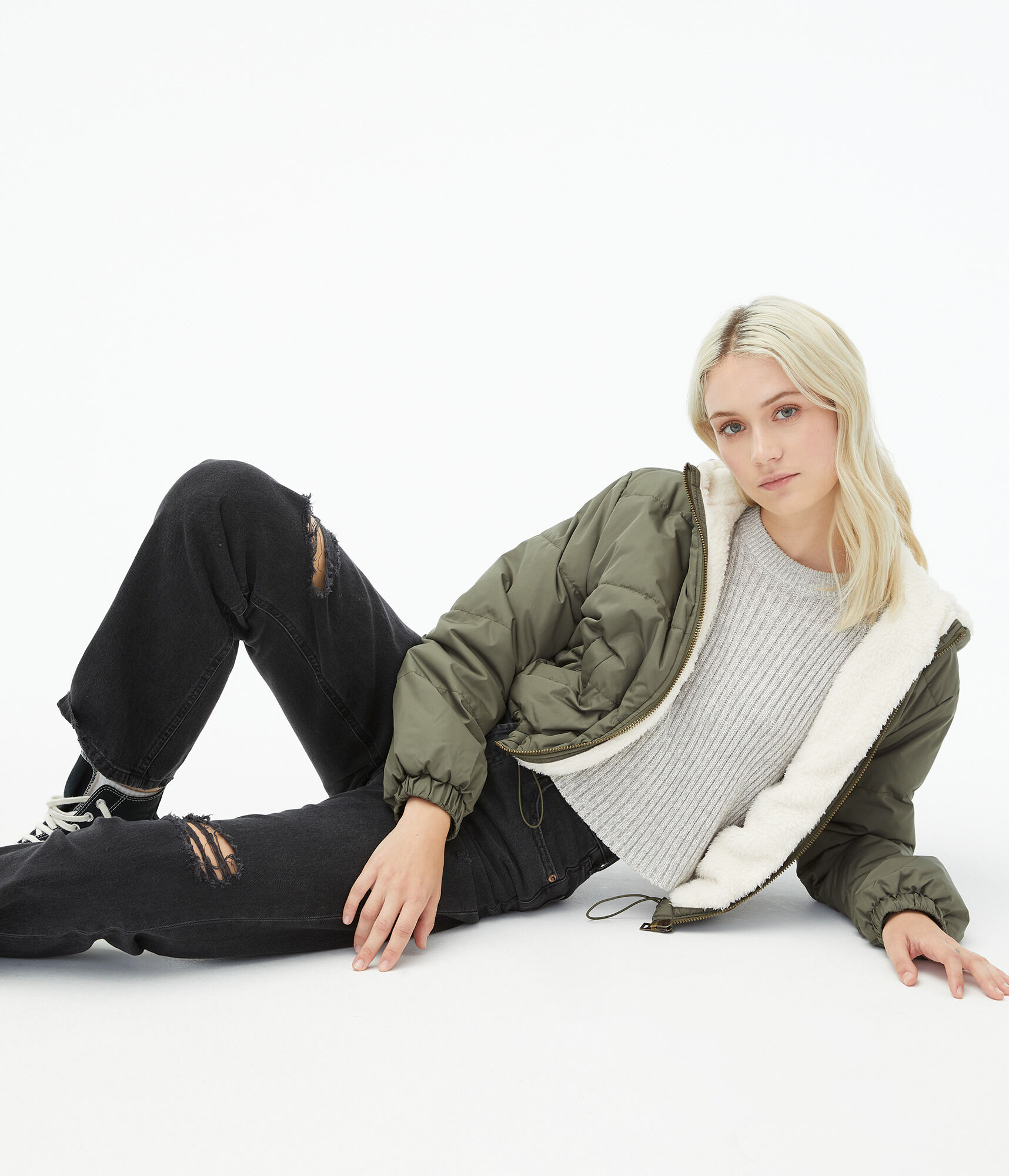 Quilted Sherpa-Lined Hooded Jacket